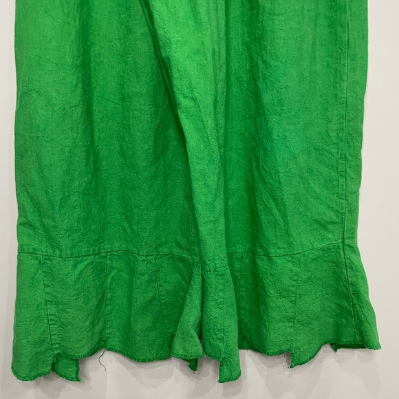 Green Lagenlook wide leg flare asymmetrical hem ankle pull on pants medium - Picture 8 of 10